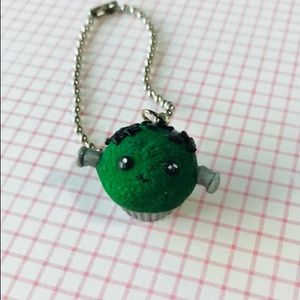 Adorable handmade Frankenstein cupcake keychain
